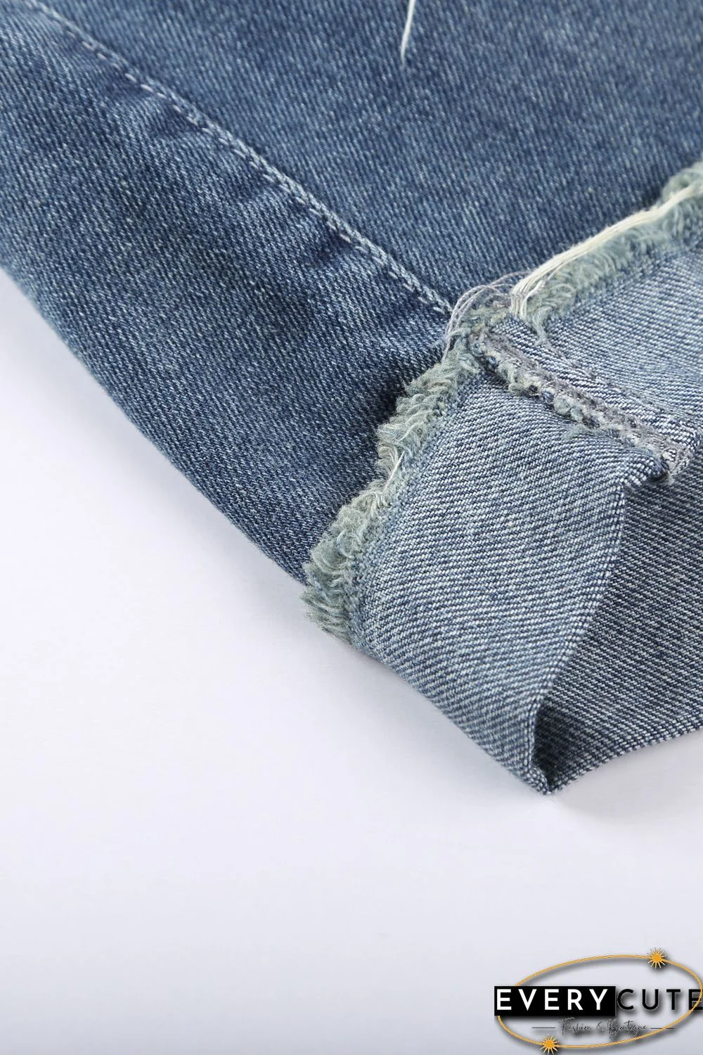 Women's Distressed Ripped Rolled Hem Blue Denim Shorts