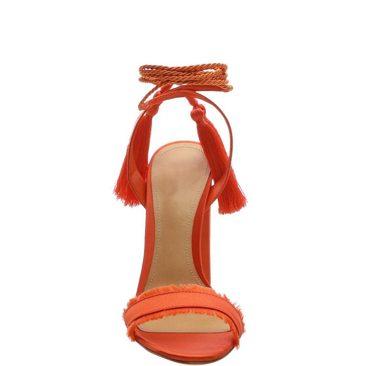 Custom Made Burnt Orange Satin Tassel Sandals|FSJshoes