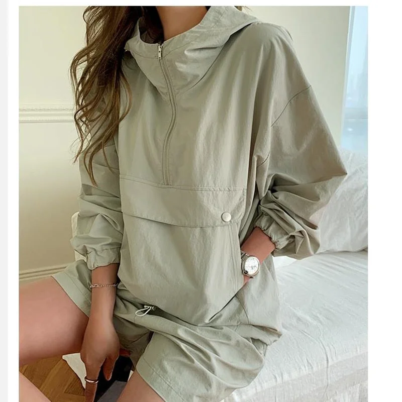 Spring Summer Tracksuit Women's Suit 2 Pieces Set Hooded Long Sleeve Hoodies And Shorts Female Casual
