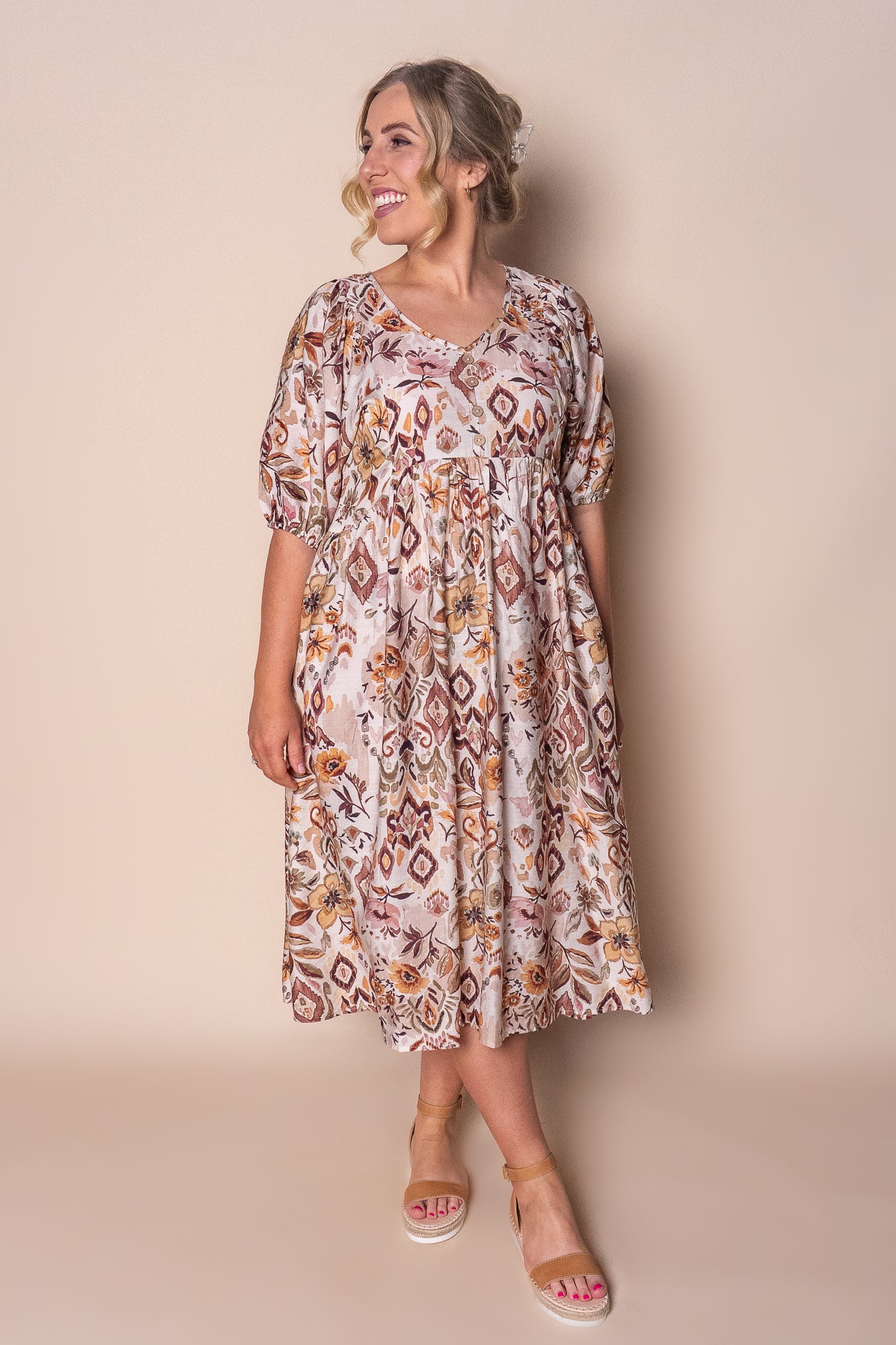 Diane Midi Dress in Mocha Multi