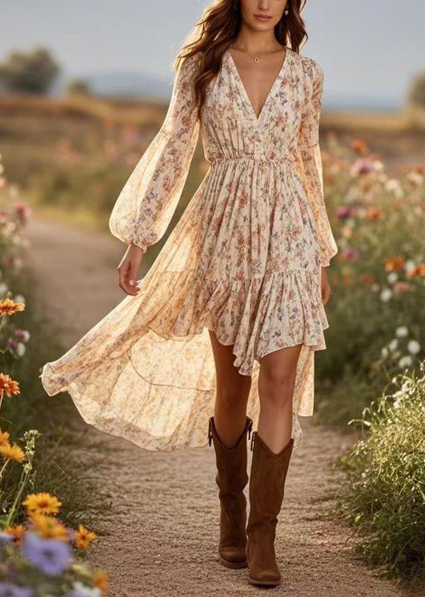 Gorgeous Floral Crochet Hollow Out Apricot Party Dress
