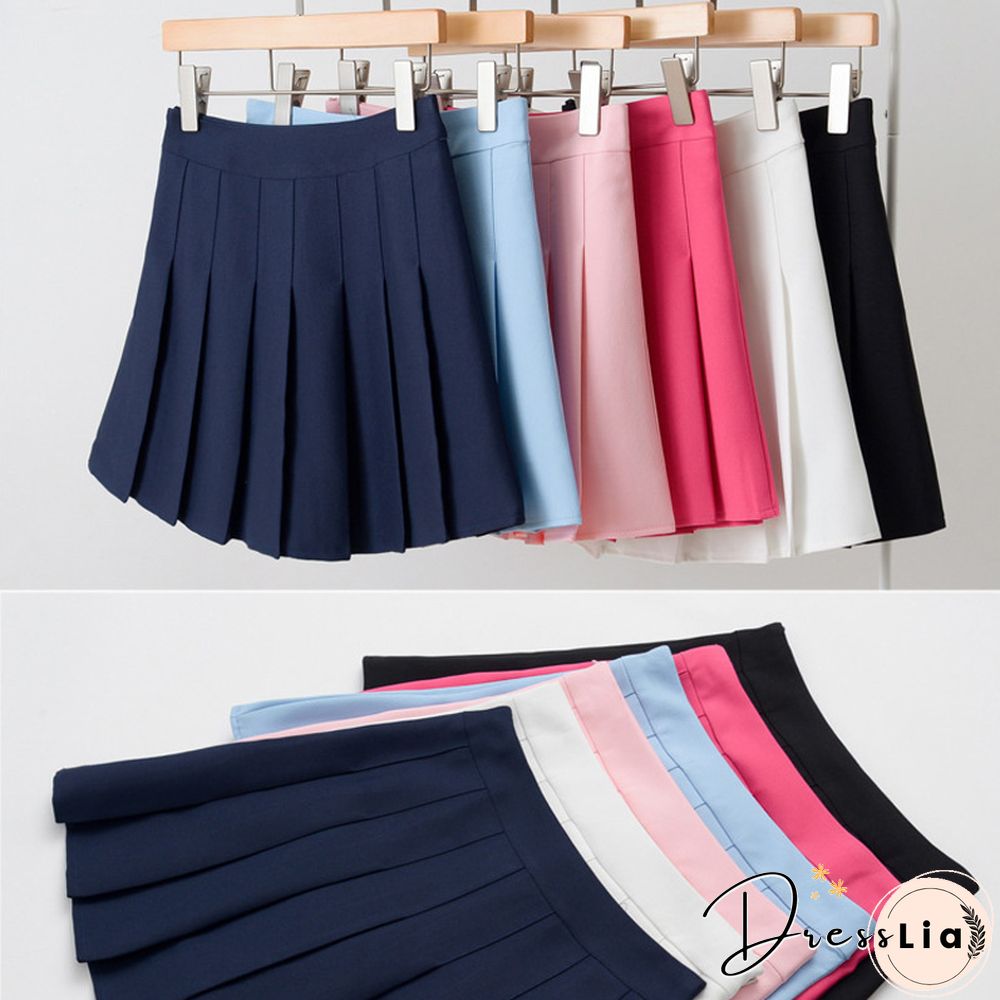 New Spring High Waist Ball Pleated Skirts Harajuku Denim Skirts Solid A-line Sailor Skirt Japanese School Uniform