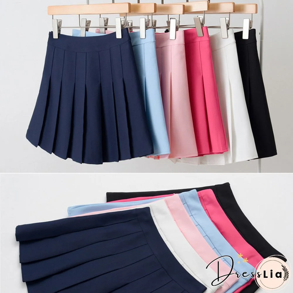 New Spring High Waist Ball Pleated Skirts Harajuku Denim Skirts Solid A-line Sailor Skirt Japanese School Uniform