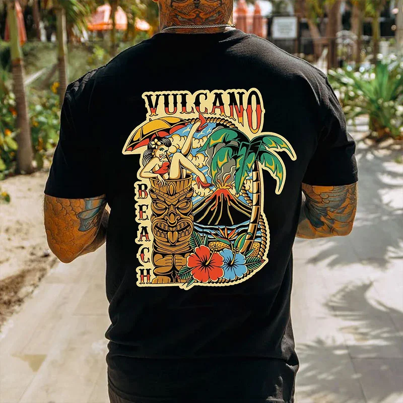VULCANO BEACH Sexy Lady on Vacation Black Print T-Shirt