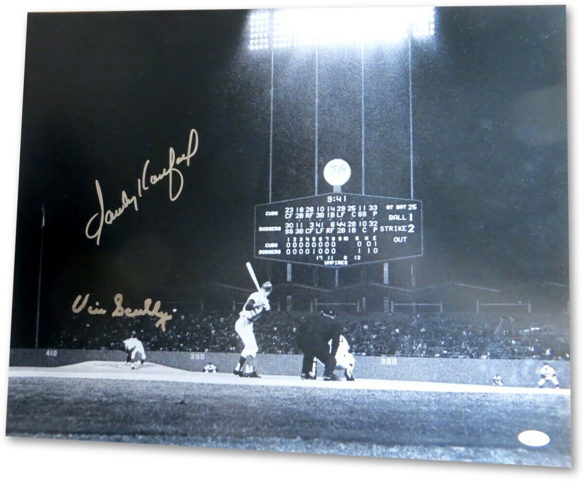 Vin Scully Sandy Koufax Dual Signed Autographed 16X20 Photo Poster painting Dodgers JSA BB94479