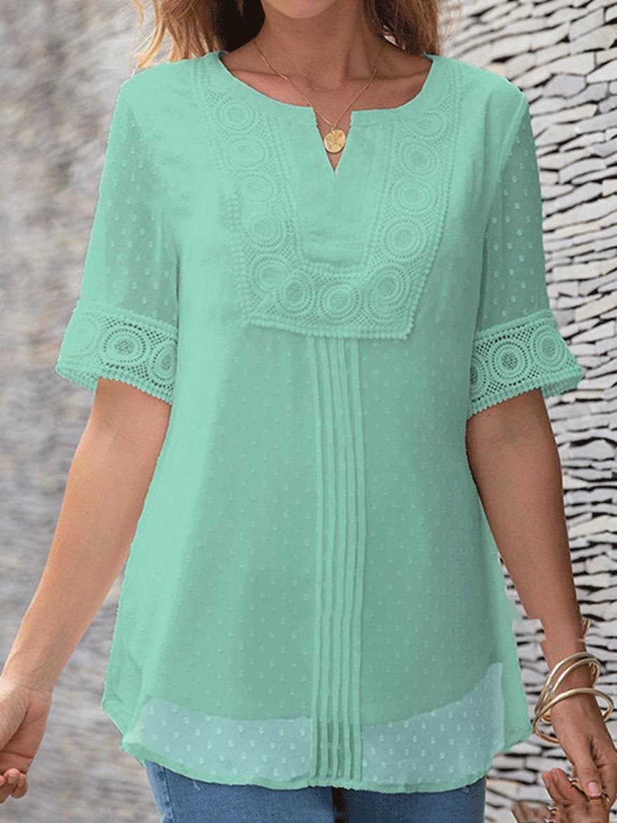 Casual All-Match Solid Color Short-Sleeved Pullover Blouse