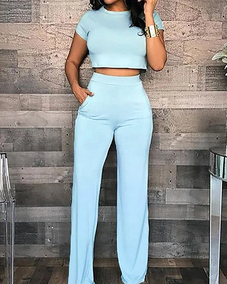 Round Neck Short Sleeve Navel Casual Suit