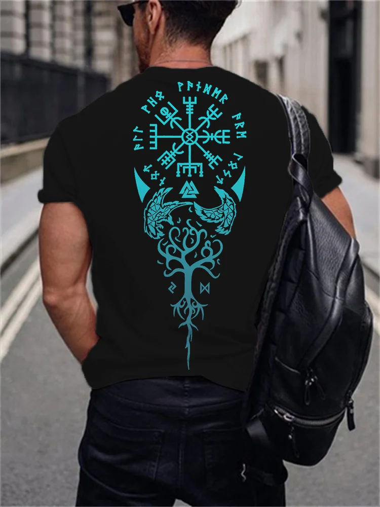 Men's Viking Vegvisir & Loki Graphic Round Neck T Shirt