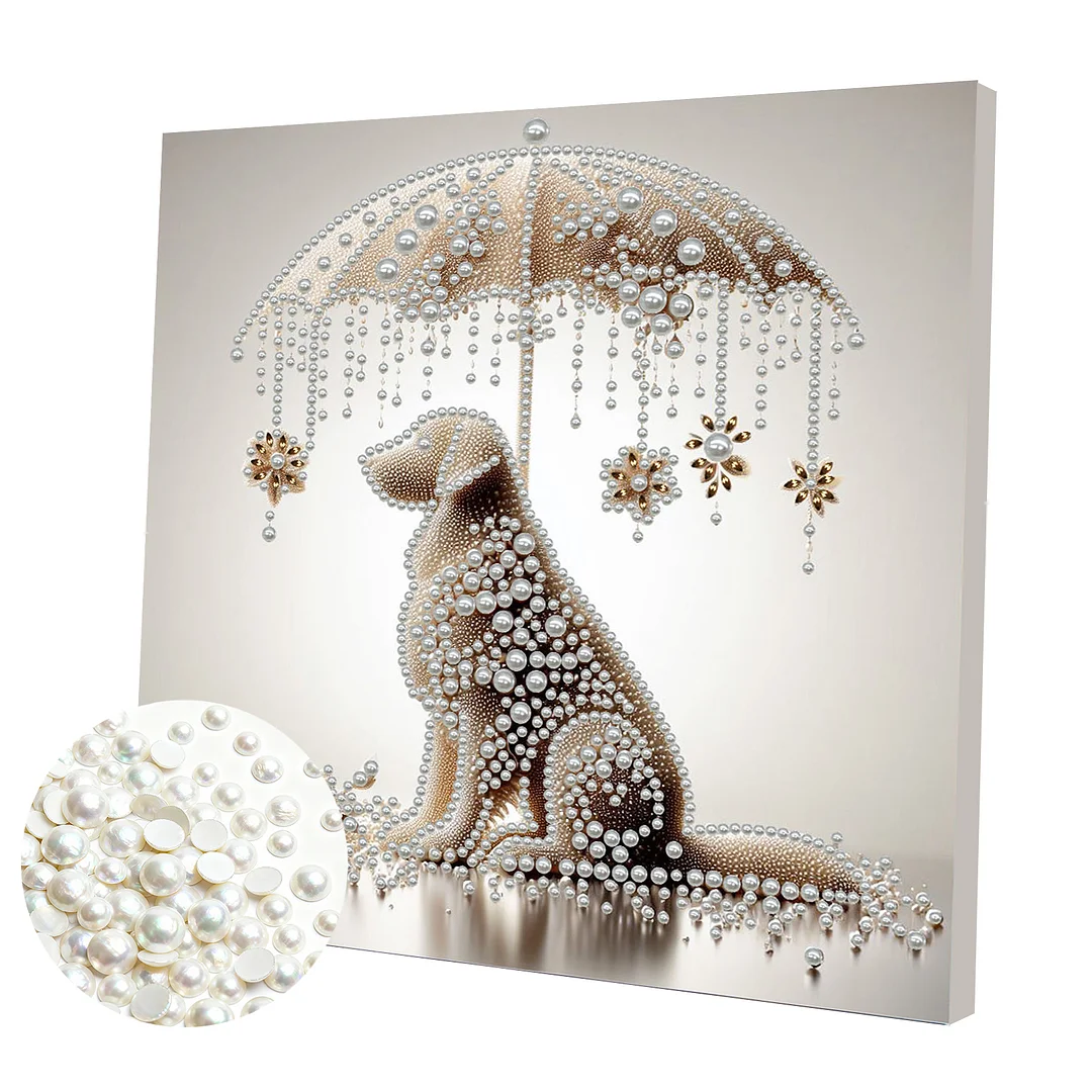Umbrella Puppy - DIY Pearl Diamond Art Kit With Frame 30*30cm