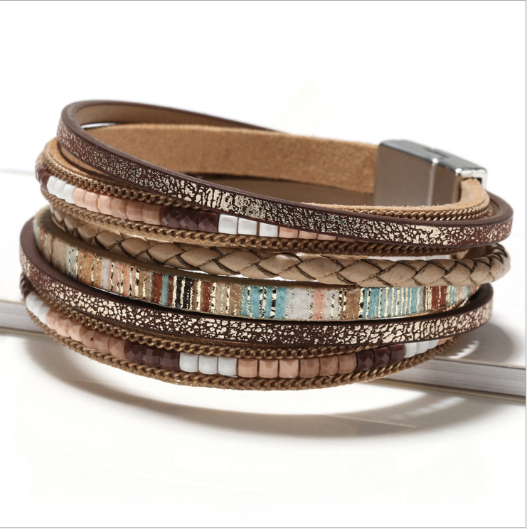 Ladies multi-layer braided magnetic clasp bracelet