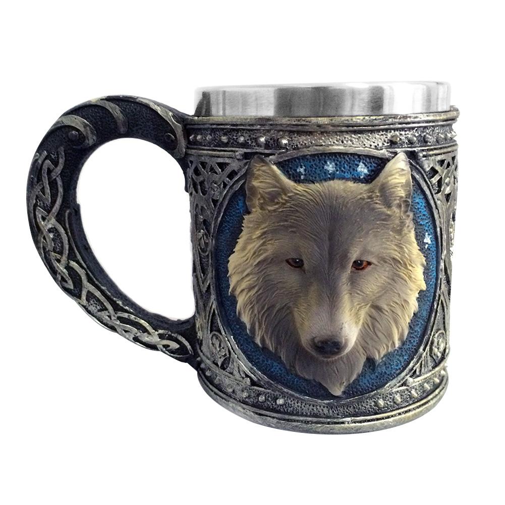 

Wolf Head Mug 3D Resin Stainless Steel Water Cup Animal Drinking Mug Supply, 501 Original