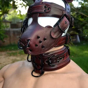 pornhint Pornhint Hand made Leather dog mask  Pup play  Puppy Mask  with muzzle and head harness