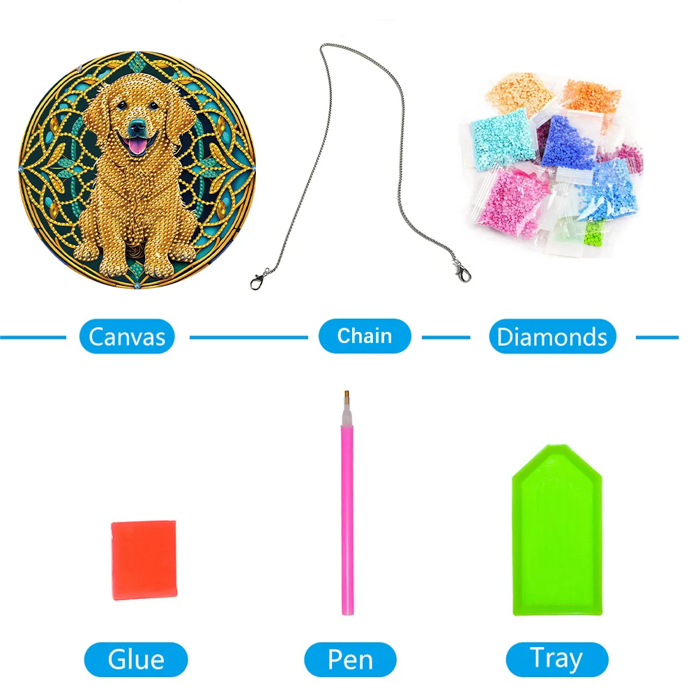 DIY Dog Crystal Diamond Pendant Single-sided 5D Round for Home Garden