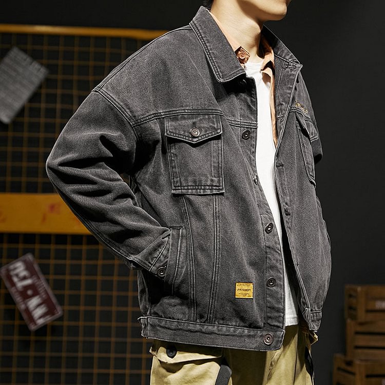 Denim Coat Men's Clothing Spring and Autumn Tops Loose-Fitting Denim Clothes plus Size Loose Men Denim Jacket