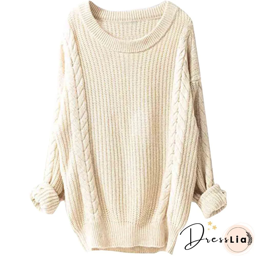 Big Collar Long Sleeve Hemp Pattern Pullover Sweater