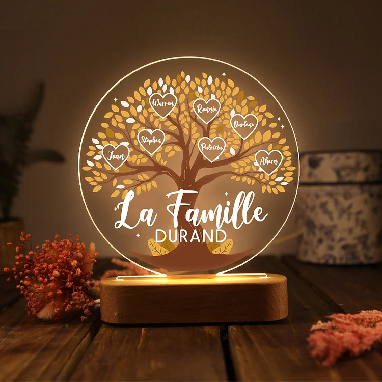 Lampe de chevet Arbre de Vie LED Lumières 7 Prénoms et 1 Texte Personnalisés pour Famille Jessemade FR