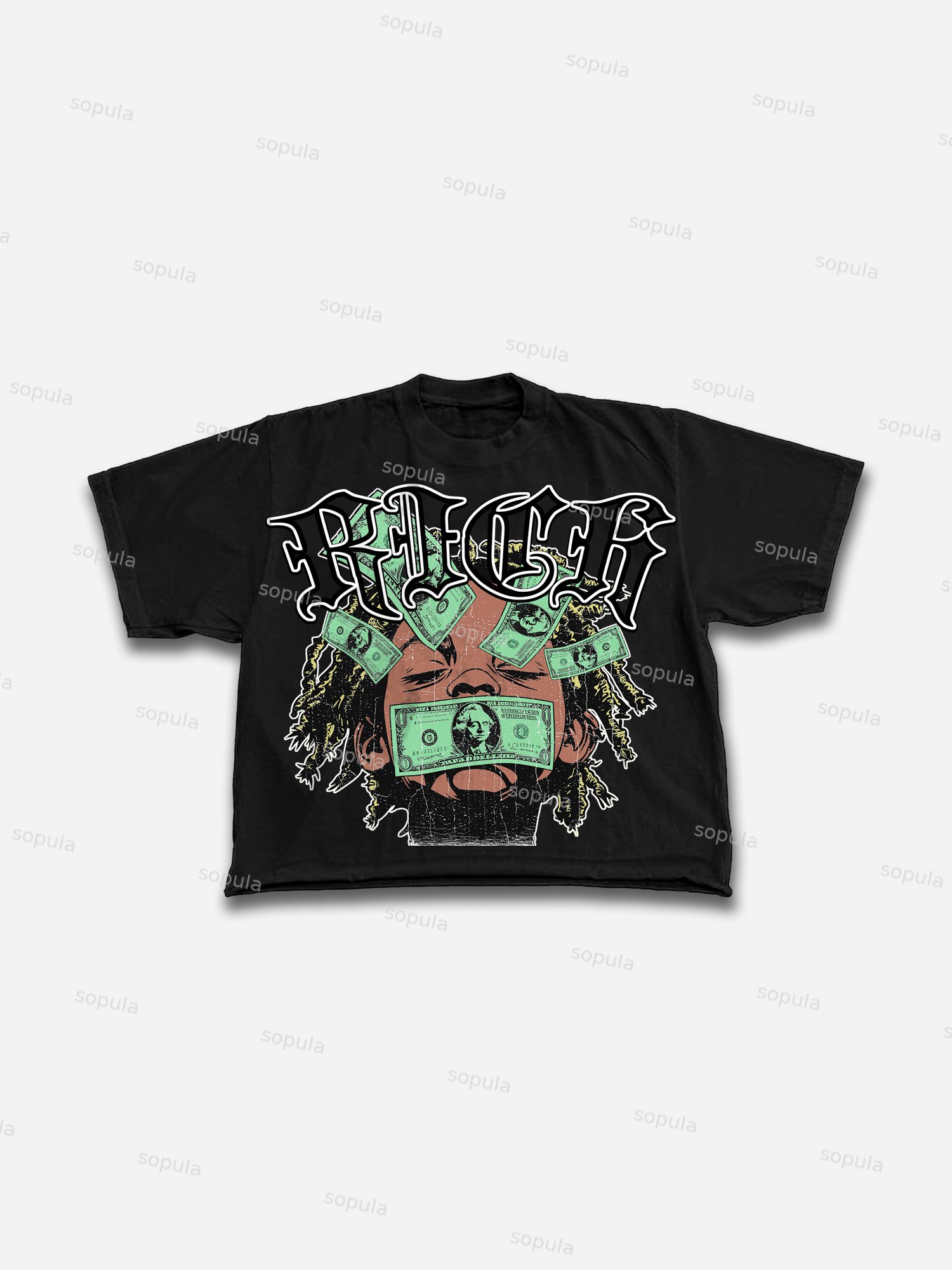 Rich Money Graphic Print Cropped T-shirt - Sopula｜Premium Graphic Tees & Graphic Clothing