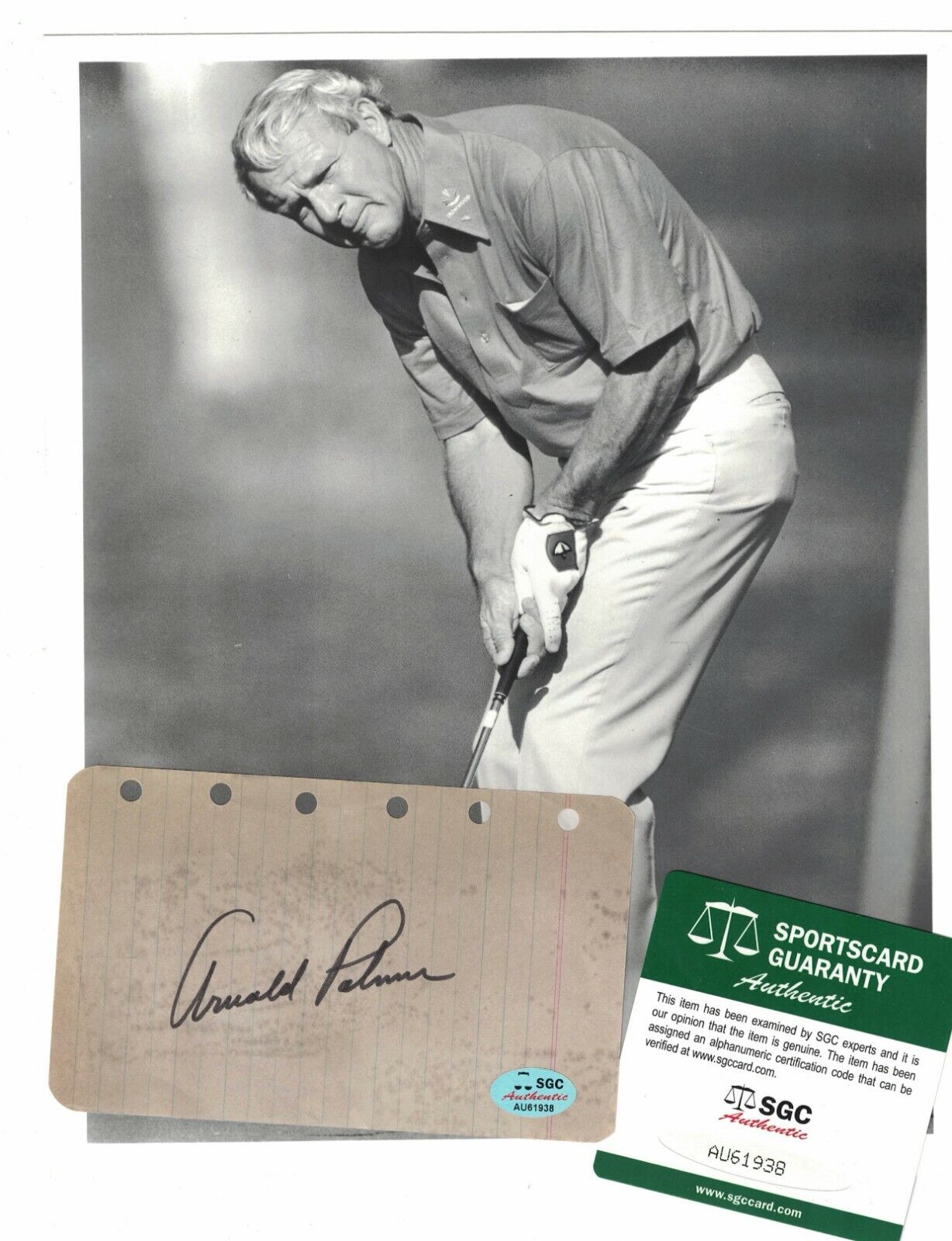 Arnold Palmer PGA Golf Legend Signed Cut W/Photo Poster painting SGC Certified