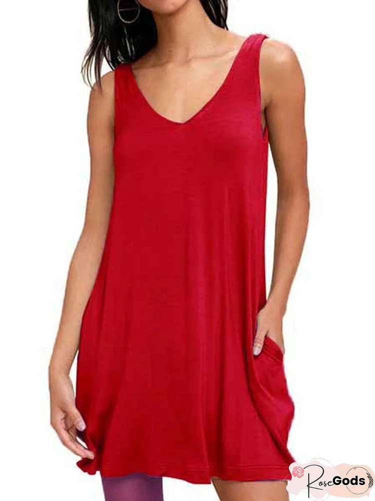 Casual Daily V Neck Sleeveless Dress