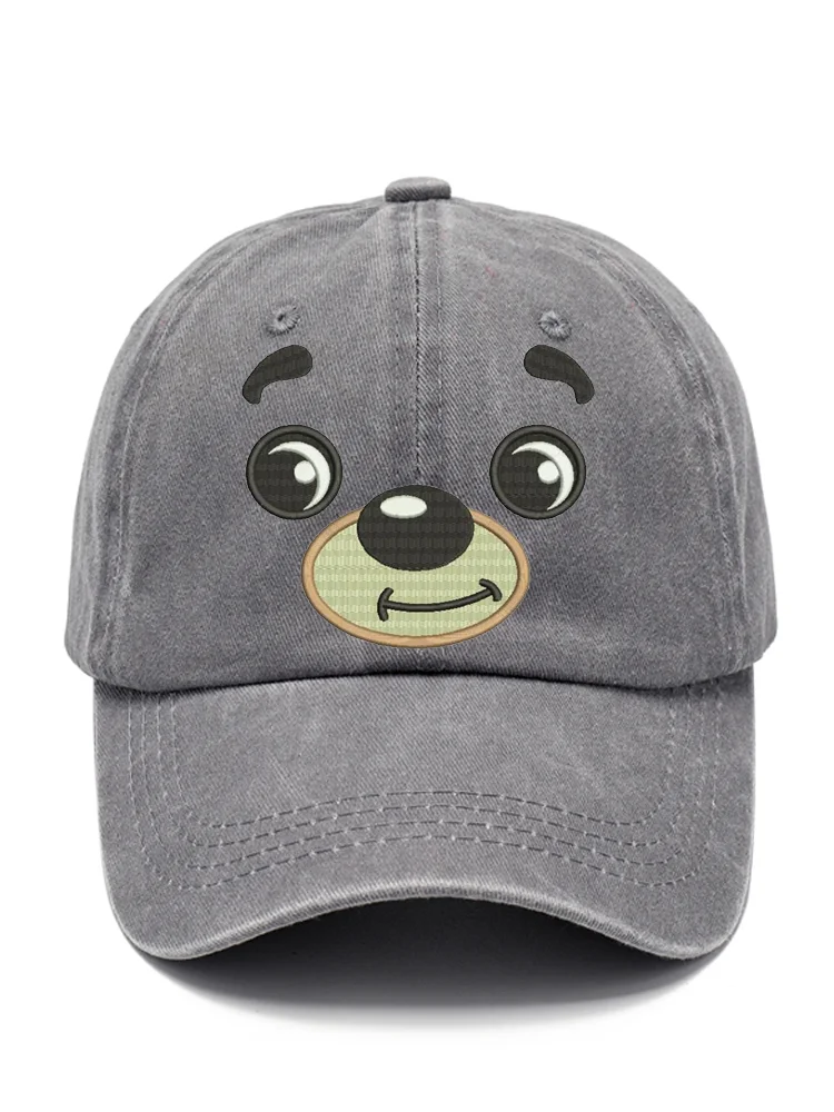 Cute Dog Embroidered Print Linen Blend Hat