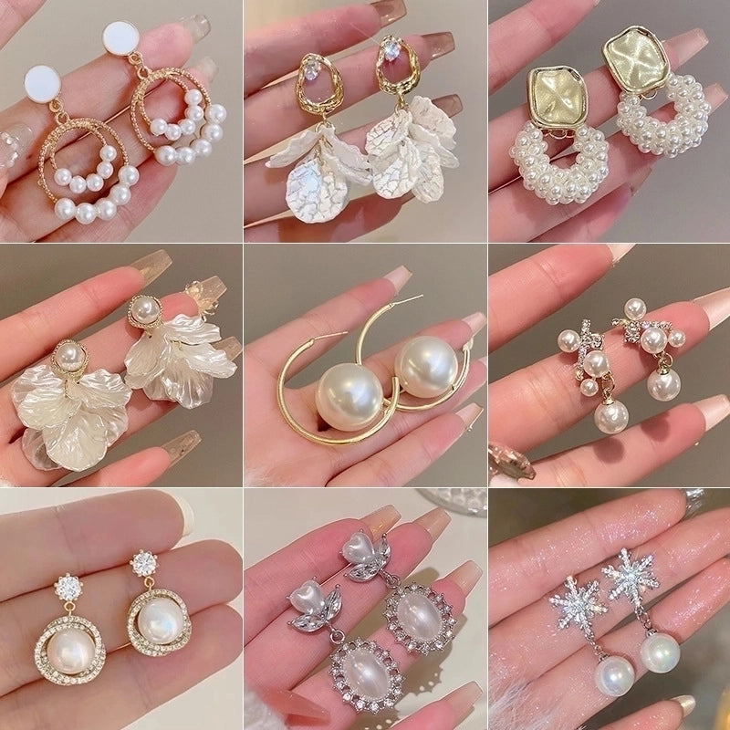 1 Pair IG Style Minimalist U Shape Geometric Flower Inlay Imitation Pearl Artificial Pearls Rhinestones Drop Earrings Ear Studs