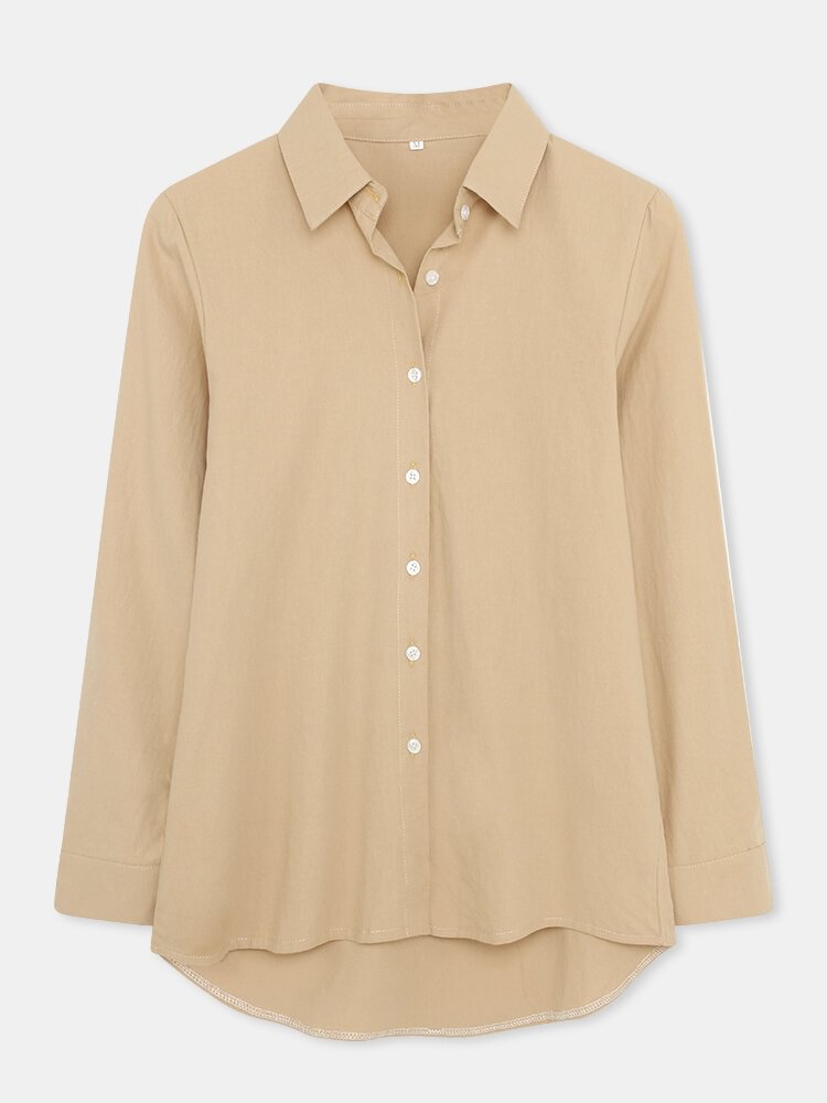 Solid Color Button Long Sleeve Casual Shirt For Women P1795534