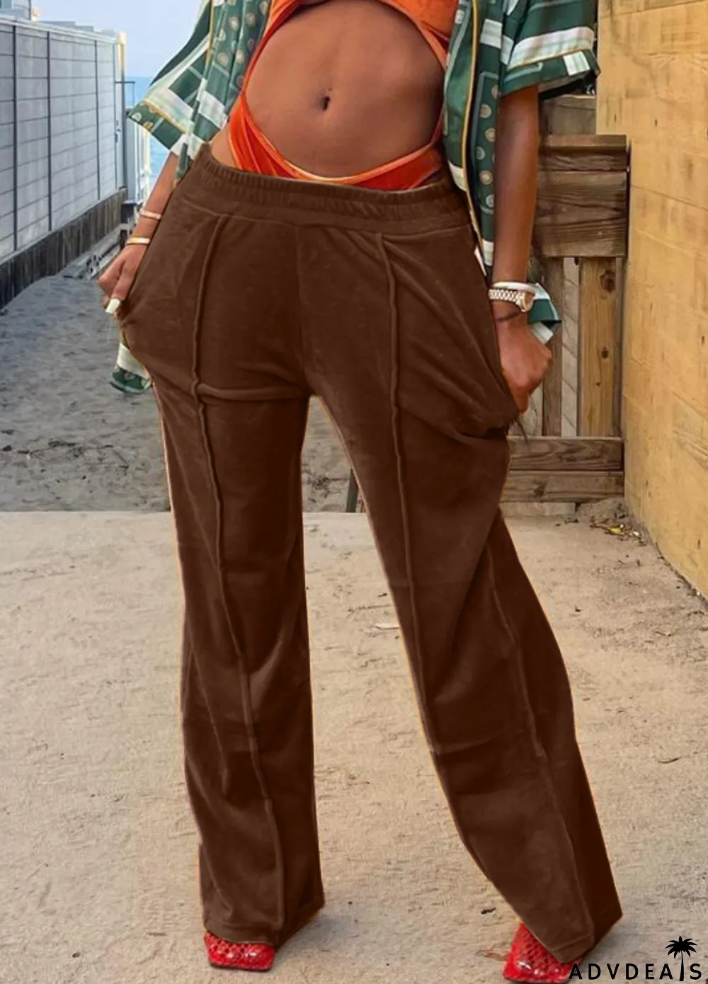 Winter Casual Brown Velvet Jogger Loose Sweatpants