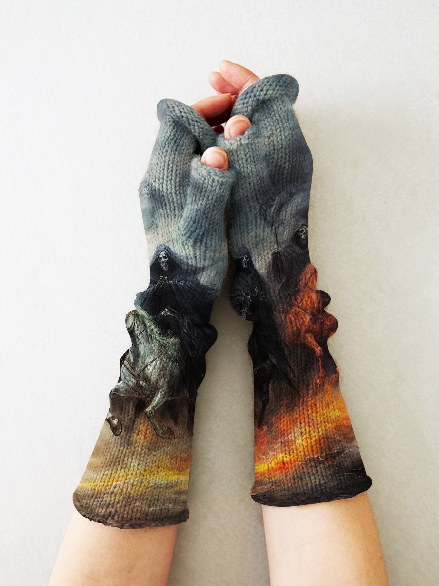 Halloween knitted wool gloves