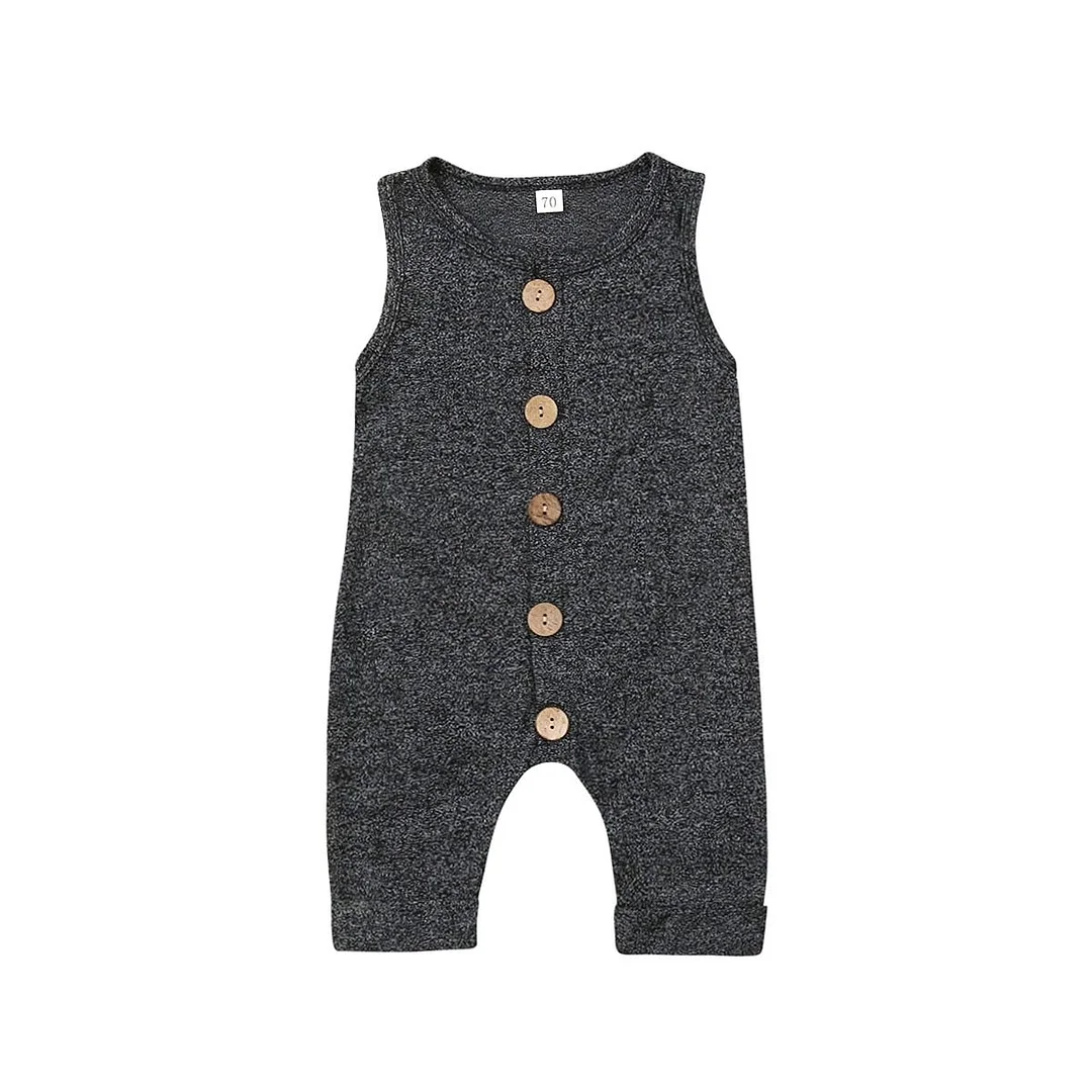 2019 Baby Summer Clothing Cotton Infant Romper Kids Baby Boy Girl Clothes Sleeveless Solid Single Breasted Casual Jumpsuit 0-24M
