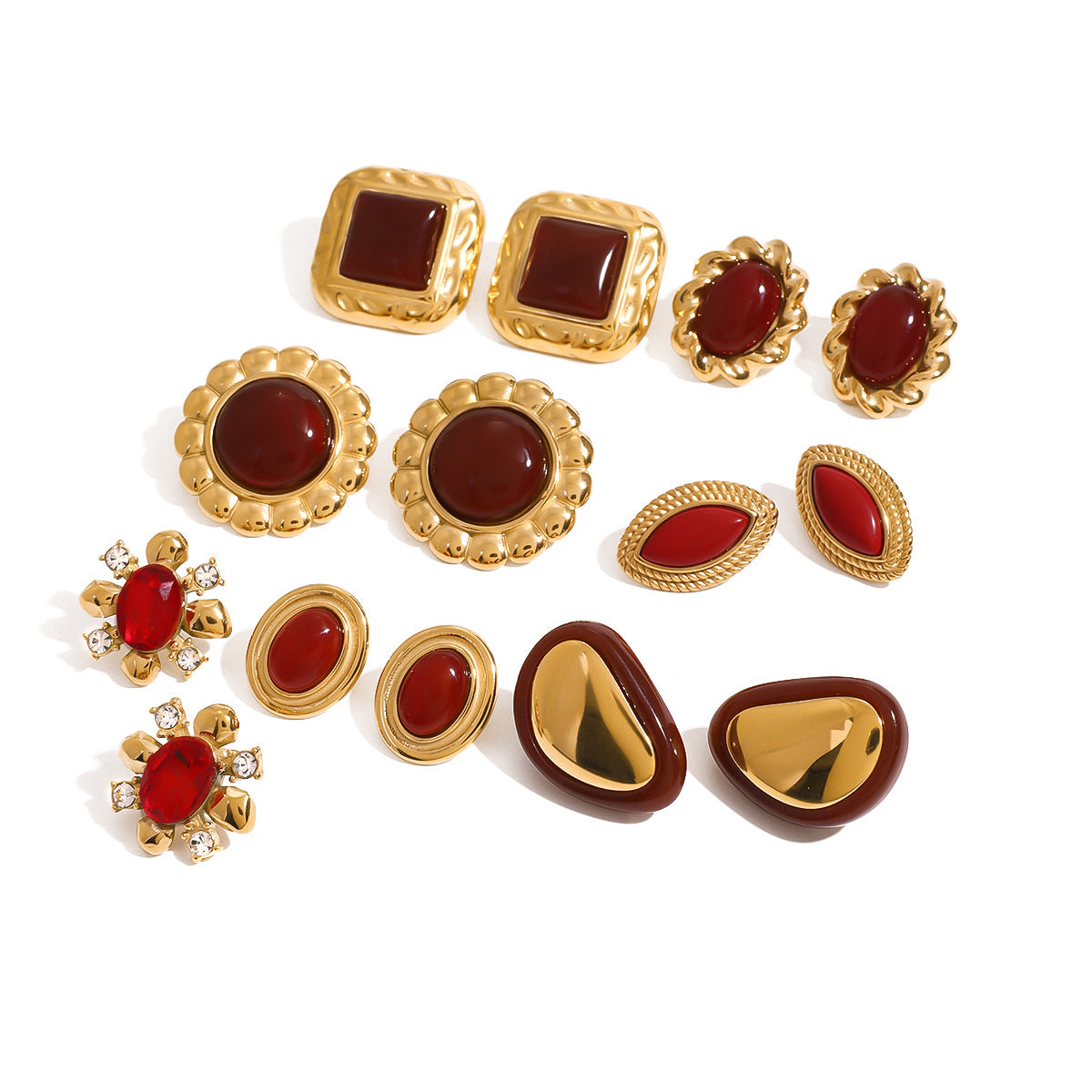 Jie Ding Stainless Steel Red Agate Earrings Zircon Earring Niche Earring