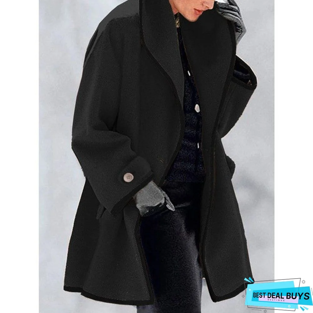 Women's Fashion Multi-color Round Neck Long Sleeve Loose Wool Solid Coat