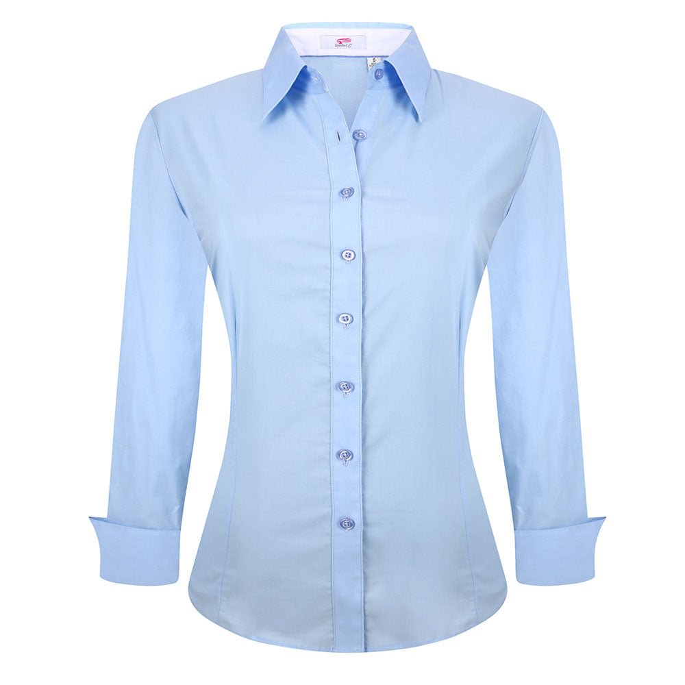 Women's Cotton Stretch Work Shirt Blue Alex Vando Fashion