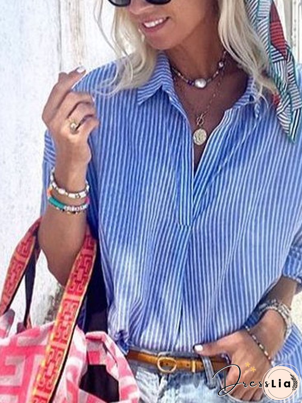 Casual Cotton Long Sleeve Shift Blouse