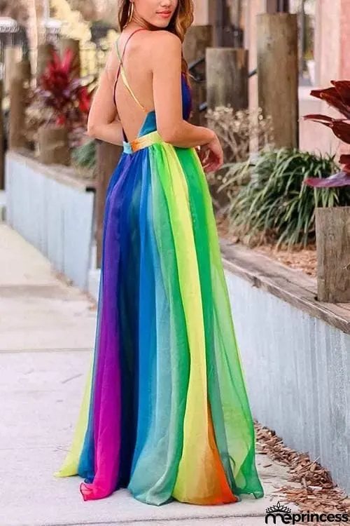 V Neck Backless Maxi Dress