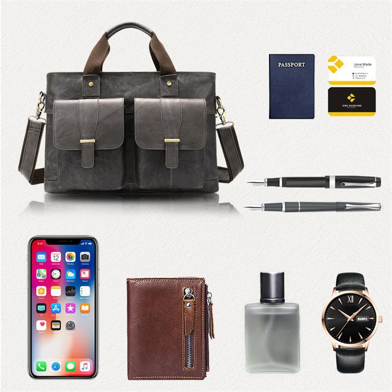 Large Capacity Vintage Leather Casual Business Briefcase