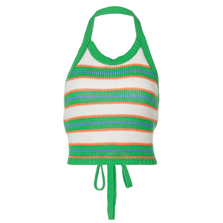 Tropical Stripe Knitted Halter Top - tree - Codlins