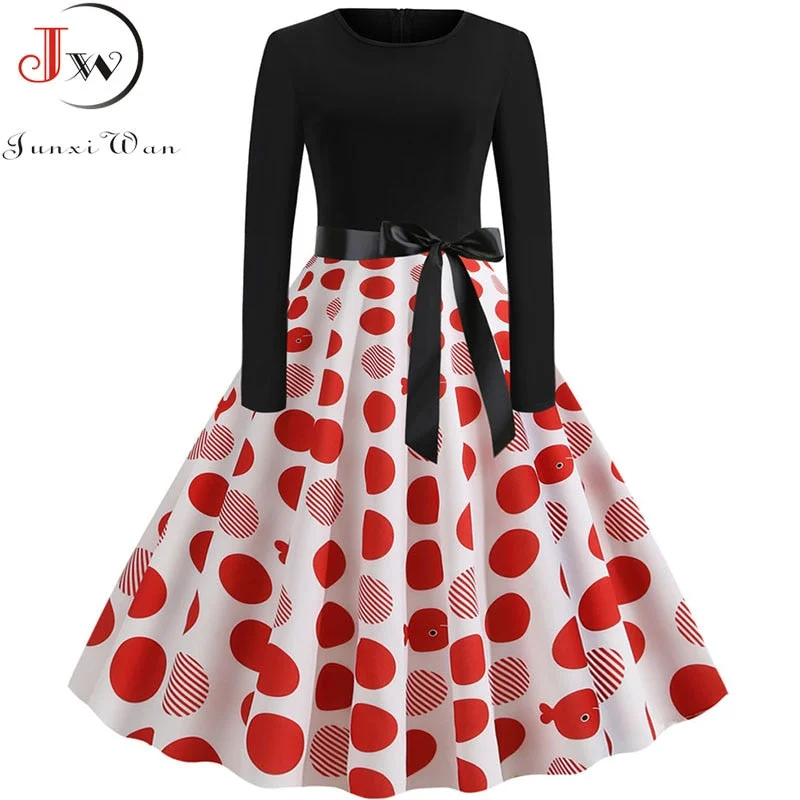 New Autumn Winter Women Plaid Print Dress Elegant Casual Vintgae Dress Robe Femme Black Patchwork A-line Party Vestidos