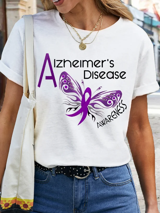 Women's Alzheimer&lsquo;s&rsquo; Disease Awareness Print Casual Short Sleeve Round Neck T-Shirt socialshop