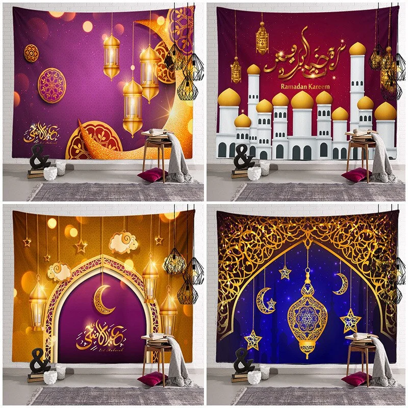 2021 Ramadan Decorations Home Tapestry Moon Star Eid Mubarak Wall Hanging Tapestries Decor Living Room Bedroom Background Decor