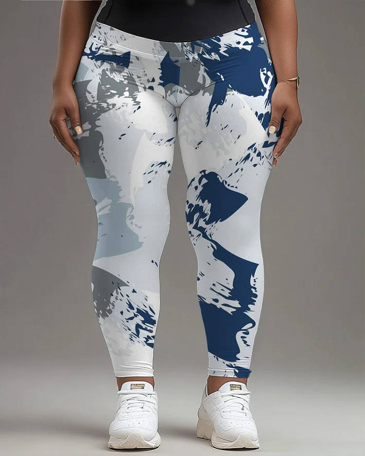 Women's Plus Size Mottled Color Blocks Casual Sports Leggings