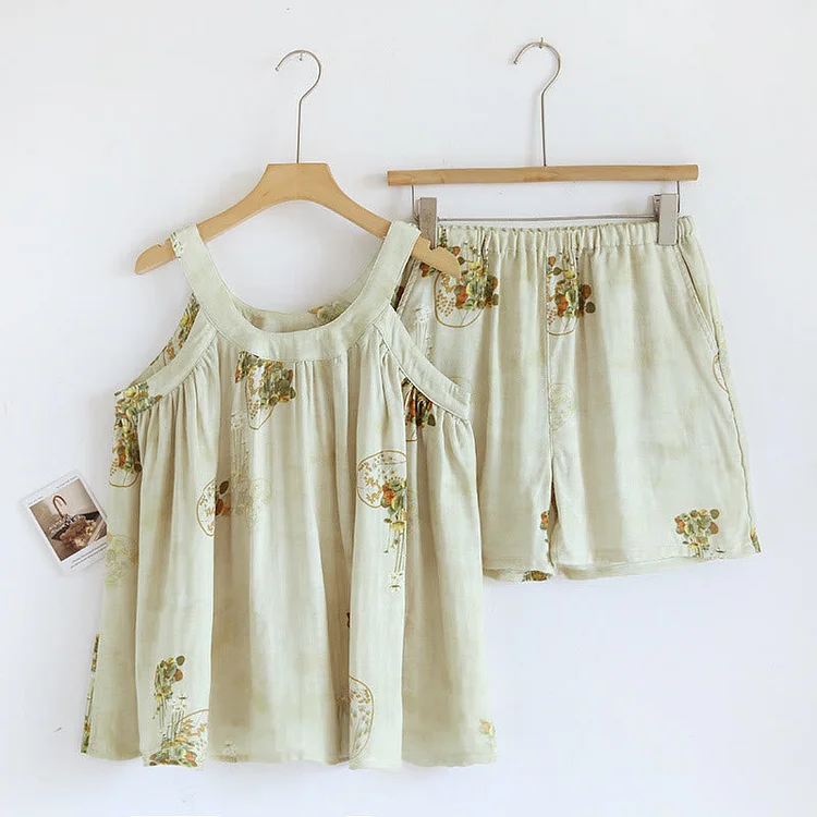 Flower Bamboo Fiber Tank Top Loungewear Set Radinnoo.com