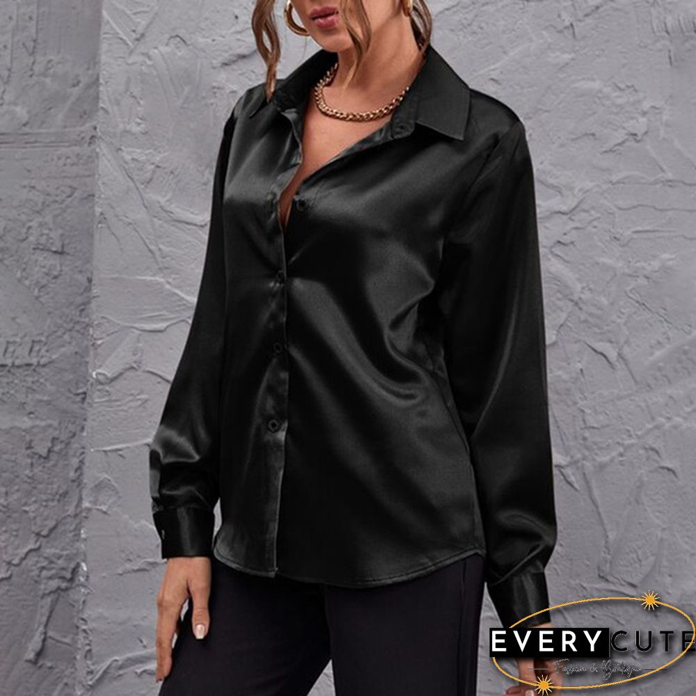 Autumn Women Long Sleeve Shirt Satin Silk Lapel Collar Elegant Casual Office Blouse Plus Size Tops Blusas