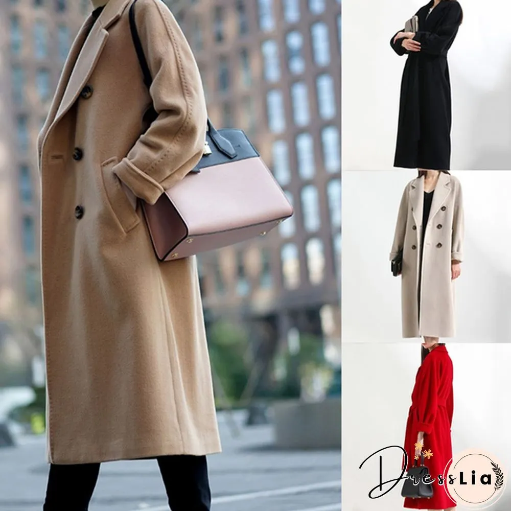 Double-breasted Double-sided Cashmere Coat Women's Long Wool Casual Coat