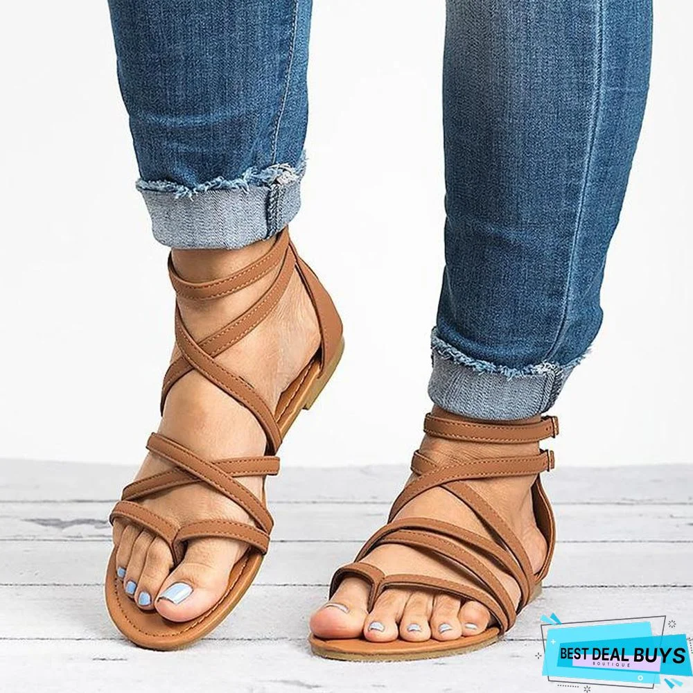 Women Rome Style Gladiator Sandals with Zip Flip Flop Flat Sandals