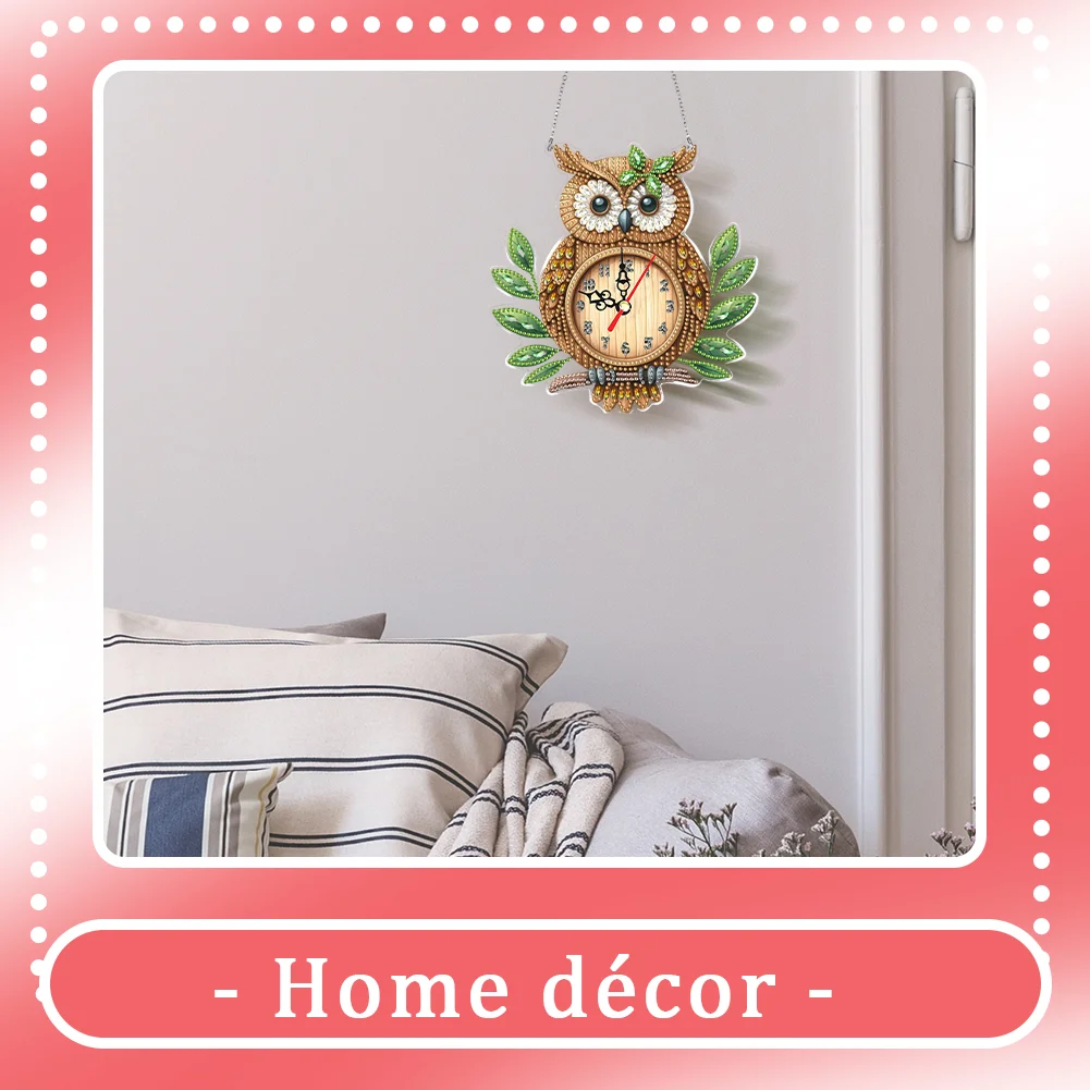 2Pcs Owl DIY Diamond Painting Ornament with Clock Function Home Craft Decor Art