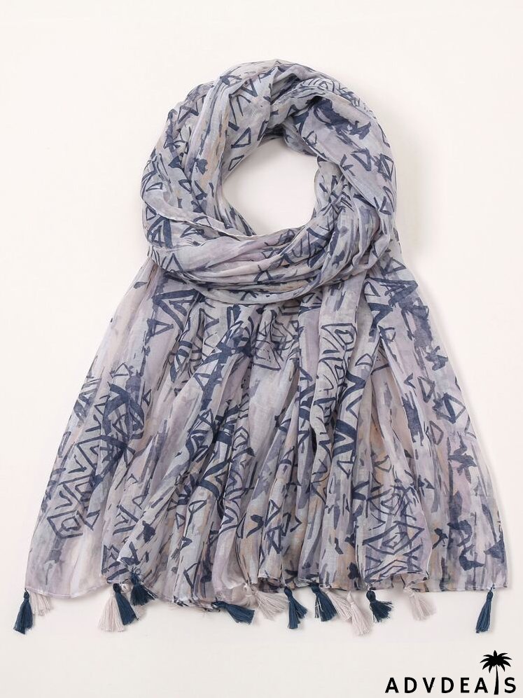 Geo Print Tassel Decor Scarf