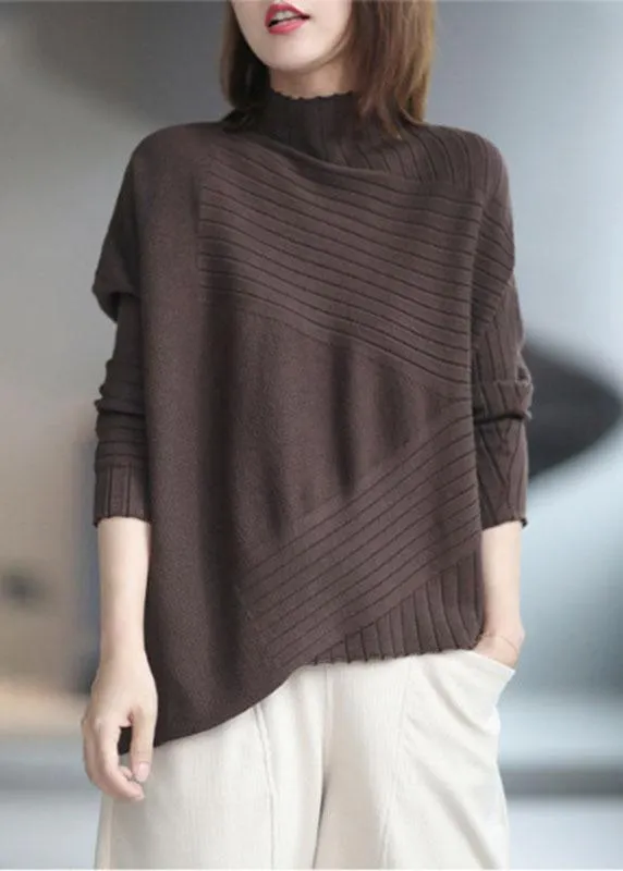 French Chocolate Asymmetrical Design Thick Fall Sweater