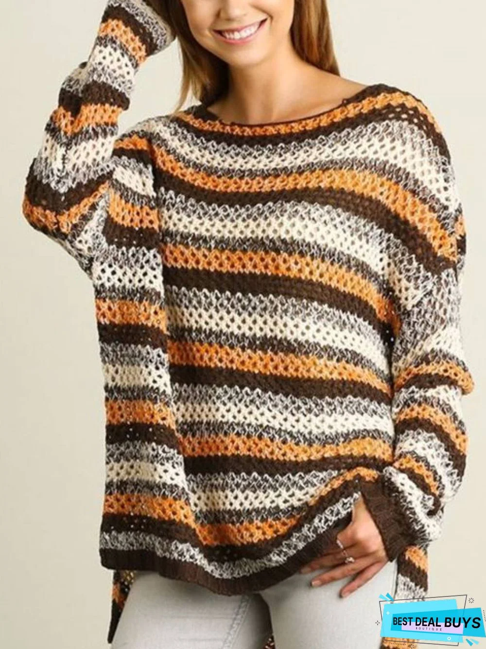 Orange Casual Stripes Sweater