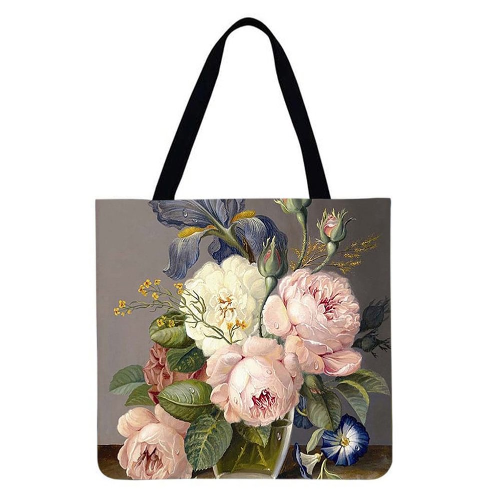 Linen Tote Bag-Flowers