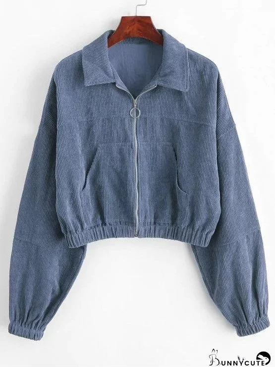 Corduroy Pocket Pull Ring Drop Shoulder Jacket